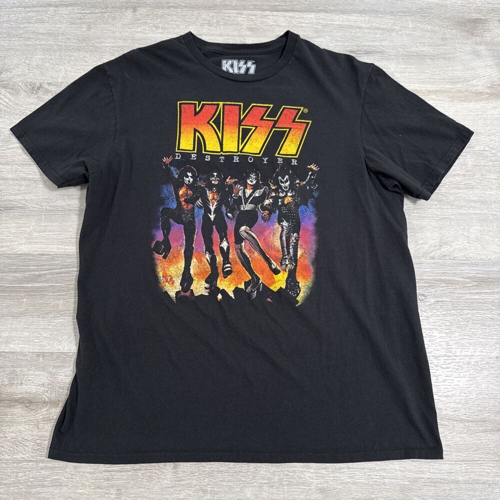 KISS Shirt Men’s Large Destroyer Band Portrait Black 2019 Rock Music